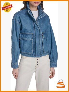 Cropped Cotton Surplus Jacket with Stand Collar